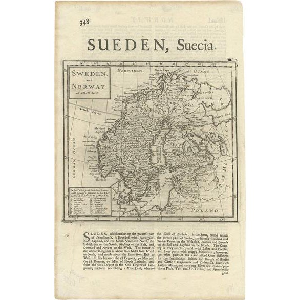 Antique Map of Sweden and Norway by H. Moll, 1715 For Sale