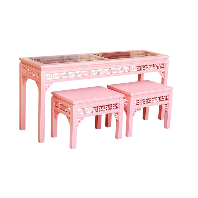 1980’s Chinese Chippendale Fretwork Sofa/Console Table For Sale - Image 16 of 17