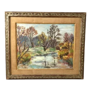 Helen Van Cleve Impressionist Landscape Oil Painting on Board, 1959