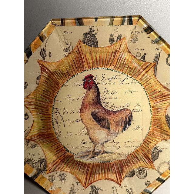 Rustic 2 Vintage John Derian Decoupage Signed Rooster 8.5” Plates For Sale - Image 3 of 6