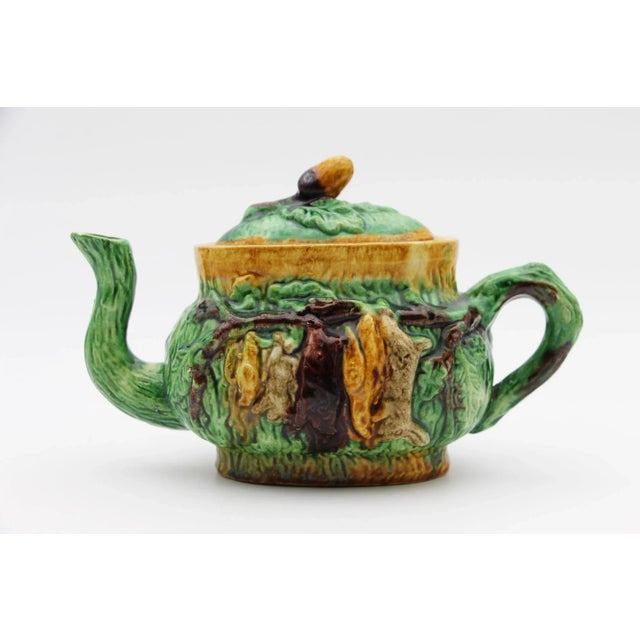 1900s Portuguese Palissy Ware Faux Bois Hunting Tea Pot, Antique For Sale - Image 13 of 13