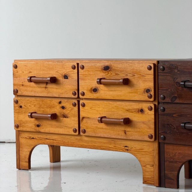 Mid-Century Modern 1970s Swedish Pine Modular Credenza W/ Leather Pulls For Sale - Image 3 of 8