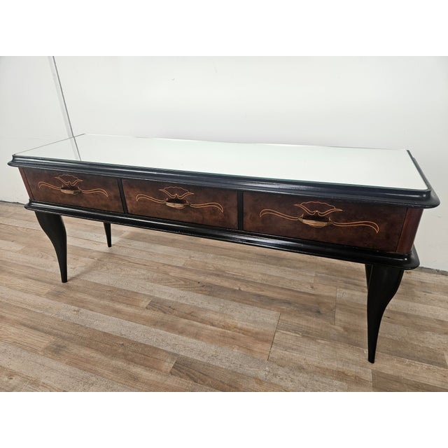 Wood Mahogany-Paneled Entrance or Dressing Table with Mirrored Top, 1960 For Sale - Image 7 of 13