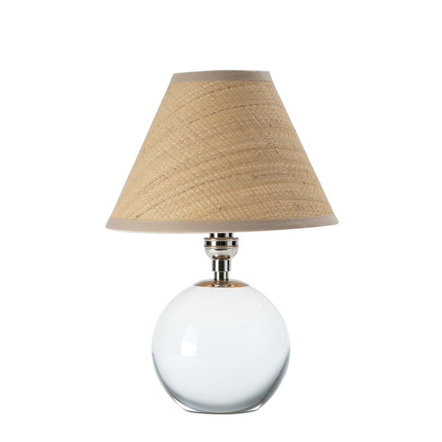 Glass Giorgio Crystal Mini Lamp, Polished Nickel with Rattan Shade For Sale - Image 7 of 7