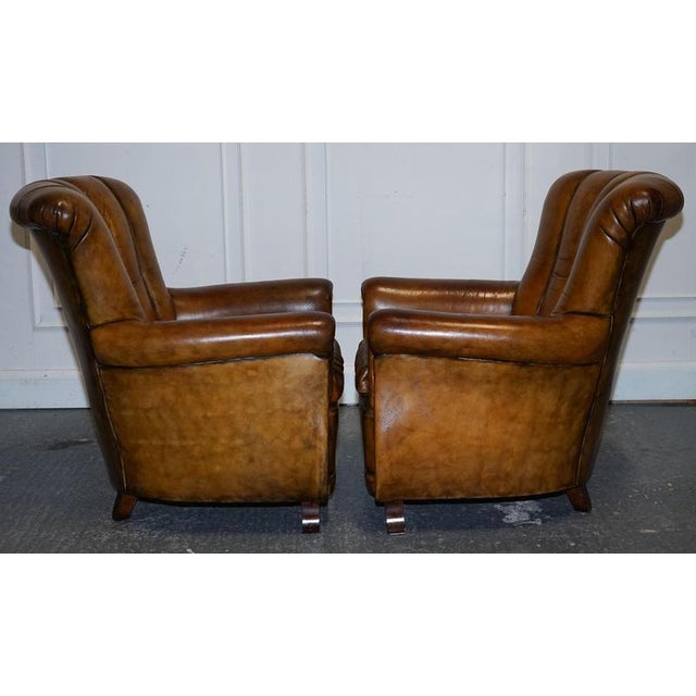 Vintage Art Deco Style Hand Dyed Leather Shell Chairs, Set of 2 For Sale - Image 5 of 17