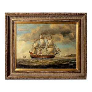 Mid Century British Sailing Ship Maritime Oil Painting