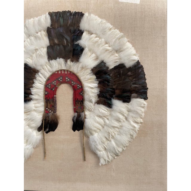 Vintage Native American Headdress Woven Wool With Feathers. Framed in Lucite Shadowbox. For Sale In San Francisco - Image 6 of 11