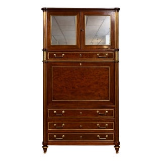 Louis XVI Parisian Guillotine Secretaire in Mahogany and Gilt Brass For Sale