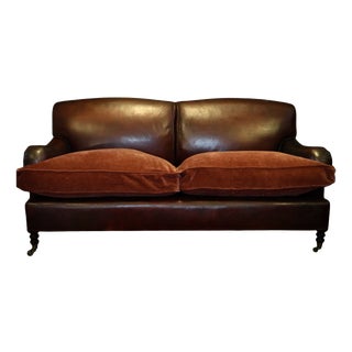 2-Seater Sofa in Burgundy Leather and Velvet from George Smith, 2010s For Sale