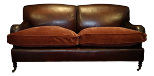 2-Seater Sofa in Burgundy Leather and Velvet from George Smith, 2010s
