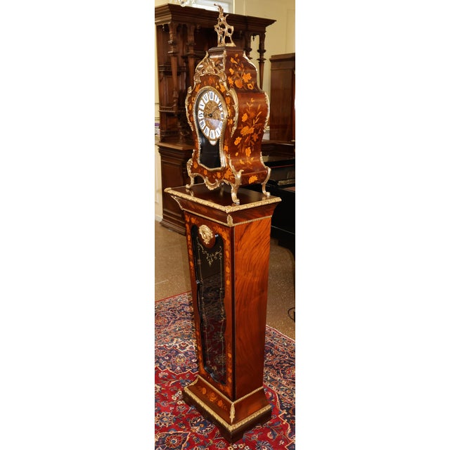 Rococo 1980s Inlaid Italian Rococo Tiffany & Co Musical Mantel Clock With Matching Pedestal For Sale - Image 3 of 15