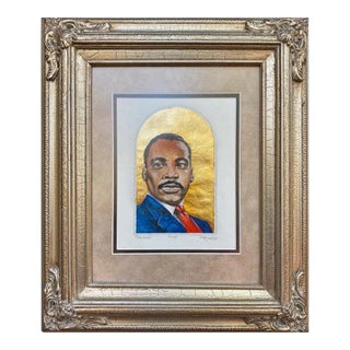 Duke Windsor, "Dr. King", Impressionist Portrait: Realist Watercolor and Gold Leaf Art For Sale