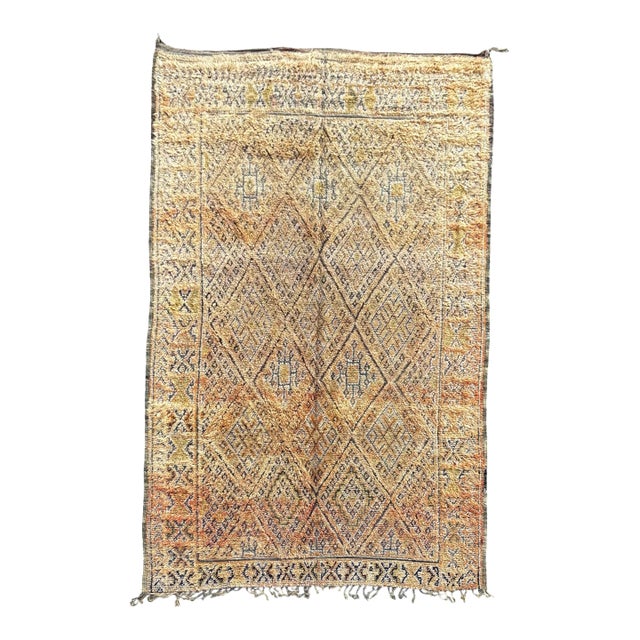 Authentic Moroccan Vintage Boujad Berber Wool Rug -Handwoven Geometric Boho Area Carpet For Sale