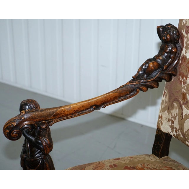 Museum Quality Valentino Panciera Besarel 19th Century Italian Walnut Cherub Carved Armchair – Throne Chair For Sale - Image 12 of 12