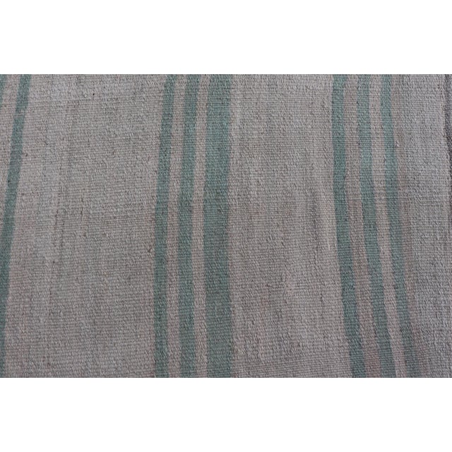 Mid 20th Century Vintage Turkish Kilim Rug With Soft Aqua, Misty Gray, and Faded Stone Stripes For Sale - Image 5 of 13
