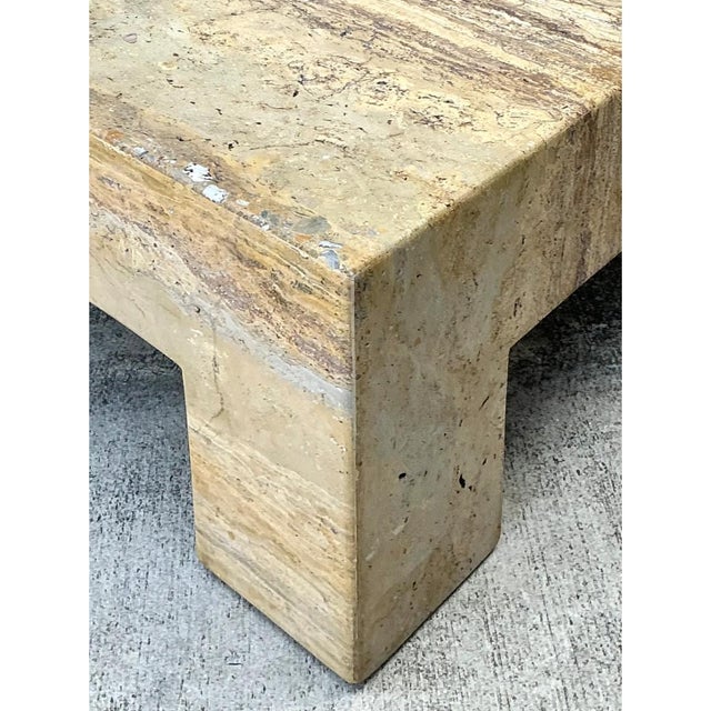 Vintage Monumental Travertine Parsons Coffee Table For Sale - Image 9 of 13