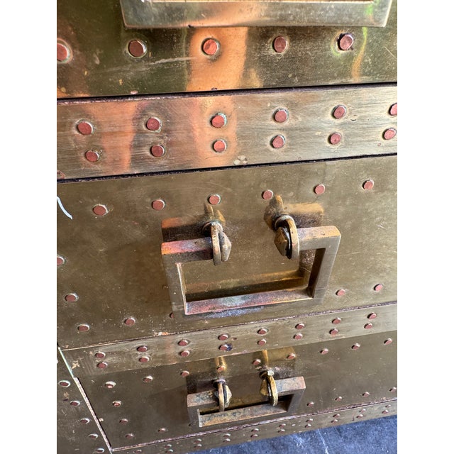 1970's Sarreid LTD Brass Clad Chest of Drawers Nightstand For Sale - Image 9 of 13