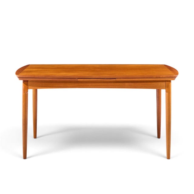 Wood Kurt Østervig Style Mid Century Danish Teak Hidden Leaf Dining Table For Sale - Image 7 of 10
