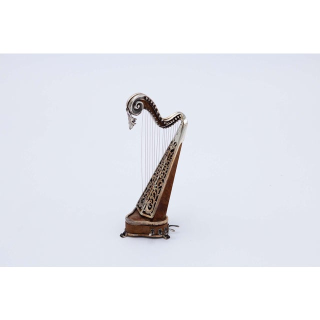 Silver Harp Miniature with Wooden Frame For Sale - Image 5 of 5