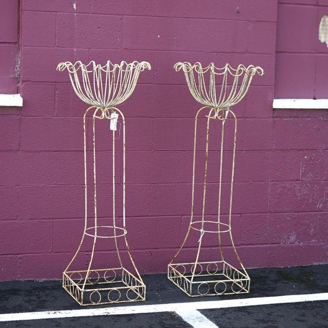 Pair Tall Wire Garden Planters C1930 For Sale - Image 4 of 5