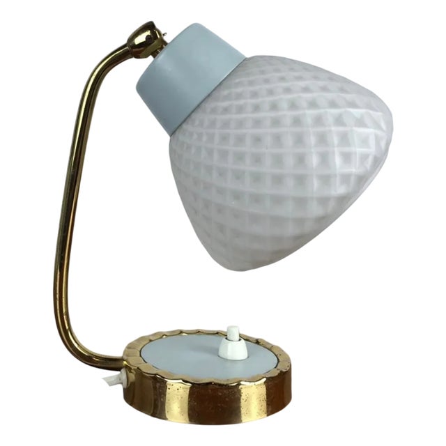 Vintage Baby Blue Bedside Lamp in Brass, 1960s For Sale