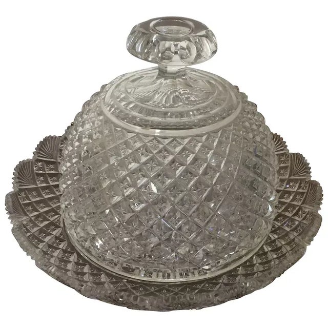 Antique 1890 American Glass Cut Crystal Cheese Dome & Tray For Sale - Image 12 of 12