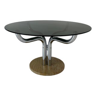 Vintage Italian Dining Table in Smoked Glass and Marble by Guido Faleschini, 1970s For Sale