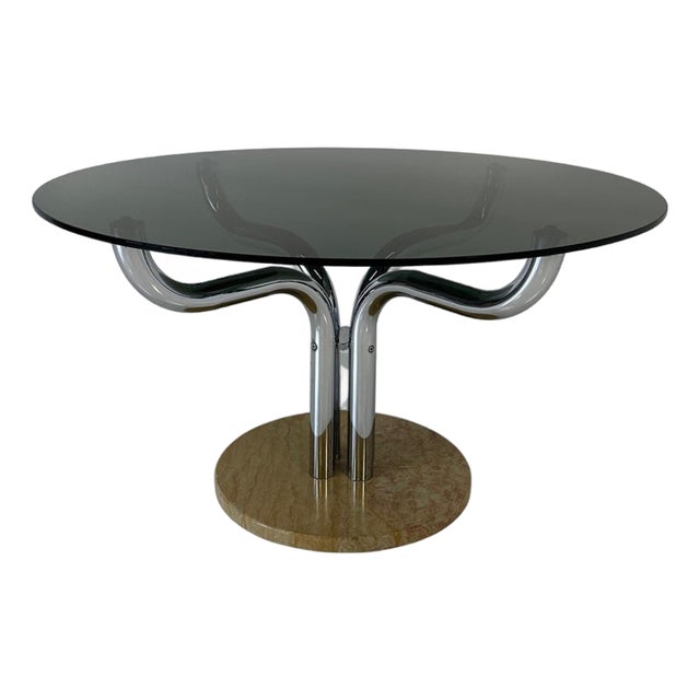 Vintage Italian Dining Table in Smoked Glass and Marble by Guido Faleschini, 1970s For Sale