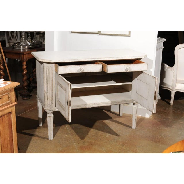 Swedish 1890 Painted Sideboard with Two Drawers, Two Doors and Fluted Side Posts For Sale - Image 11 of 12