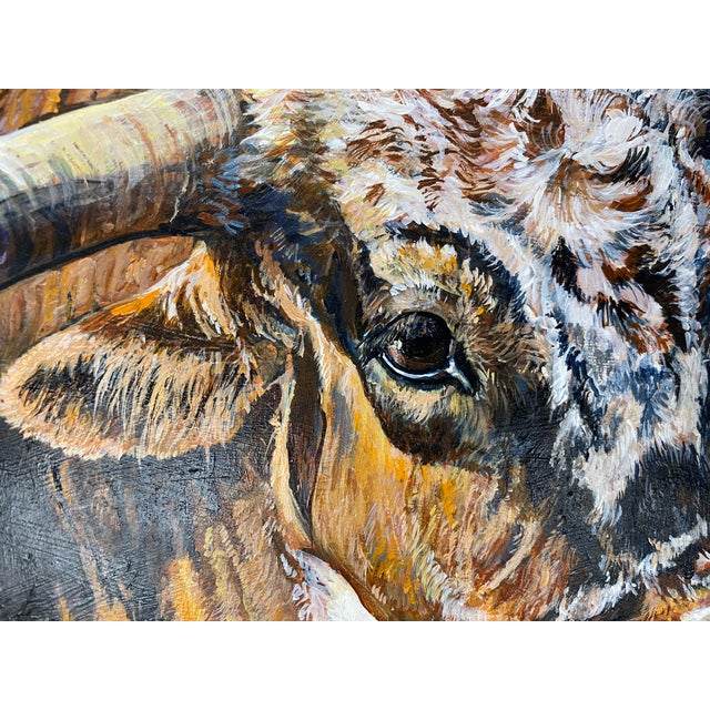 Blue Poker Face ~ Willie Britt, Original Acrylic Painting. A Colorado Longhorn Comes to Life Against the Expansive Blue Skies of Southern Colorado. For Sale - Image 8 of 14