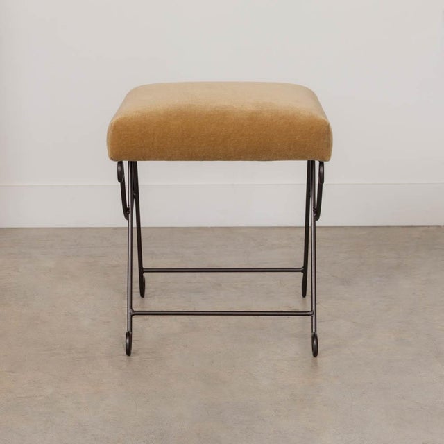 Metal Panoplie Iron Loop Stool, Camel Mohair For Sale - Image 7 of 11