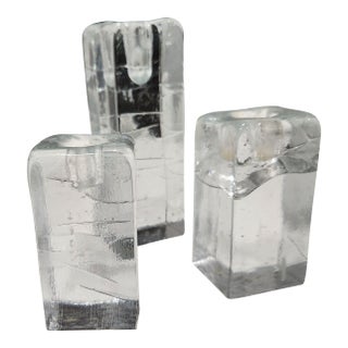 1970s Blenko Style Ice Candle Holders- Set of 3 For Sale