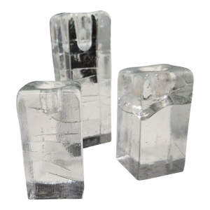 1970s Blenko Style Ice Candle Holders- Set of 3