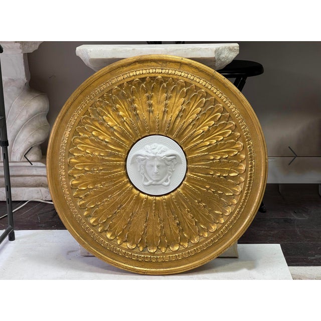 Neoclassical Monumental 29” Rosenthal Versace Medusa Gilt Sunburst Architectural Wall Medallion Plaque For Sale - Image 3 of 7