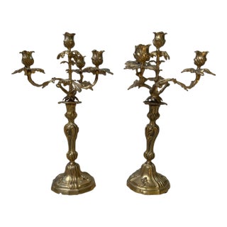 Mid 19th Century Pair of French Gilt Bronze Four-Light Candelabra – Napoleon III Period Circa For Sale