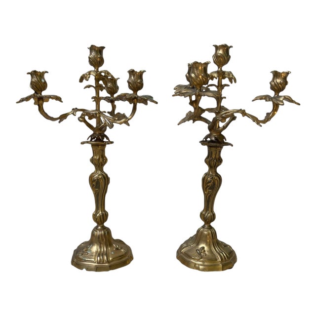 Mid 19th Century Pair of French Gilt Bronze Four-Light Candelabra – Napoleon III Period Circa For Sale