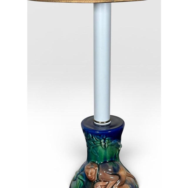 Vintage Majolica Style Glazed Ceramic Monkey Table Lamps - A Pair For Sale - Image 10 of 15