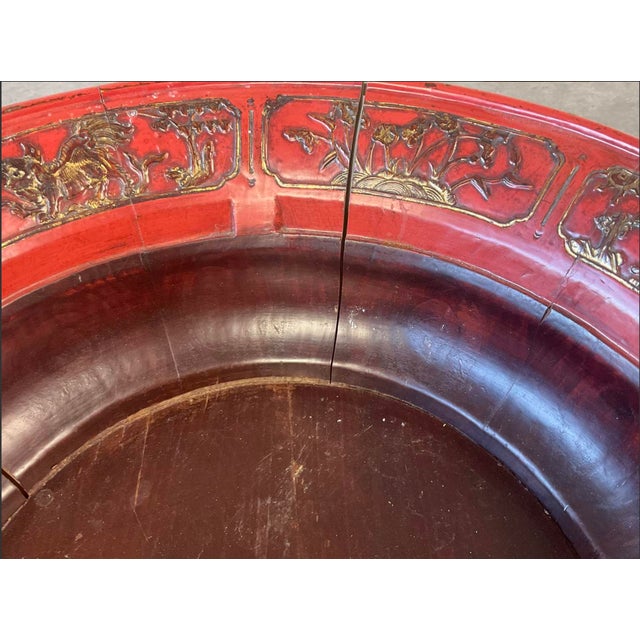 Red Antique Chinese Red Lacquered Wood Bowl For Sale - Image 8 of 8