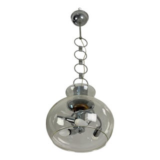 Glass and Steel 3-Light Pendant, Italy, 1970s For Sale