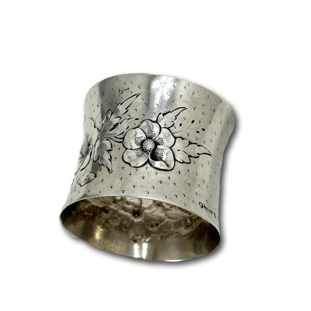 Metal Outstanding Large Antique Germany 800 Grade Continental Coin Silver Flower Decorated Napkin Ring Circa 1880s For Sale - Image 7 of 12