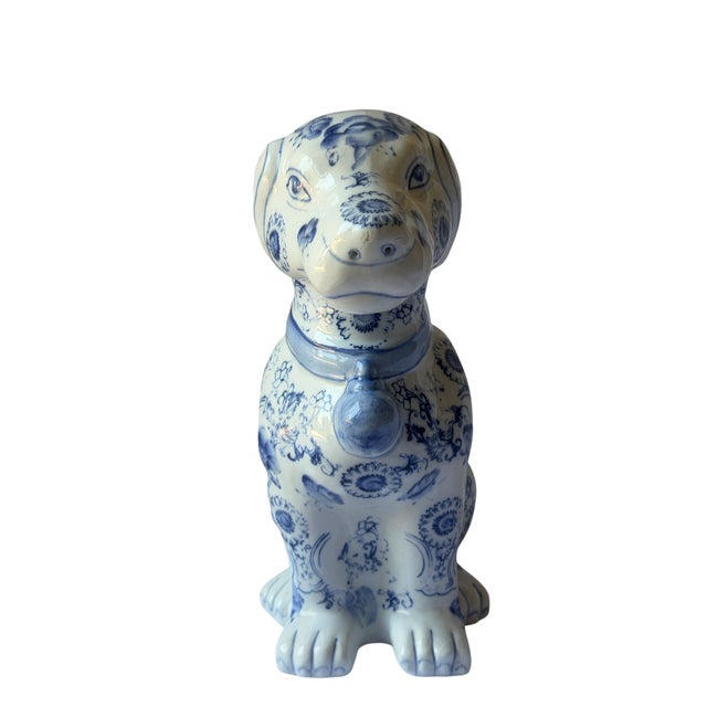 Vintage Blue and White Chinoiserie Staffordshire Style Dog Figurine For Sale In Houston - Image 6 of 9