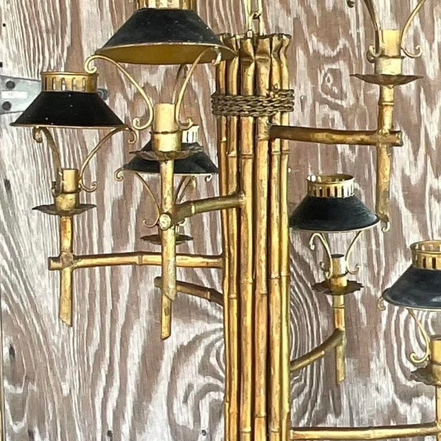Vintage Late 20th Century Regency Gilt Bamboo Spiral Chandelier For Sale - Image 14 of 14