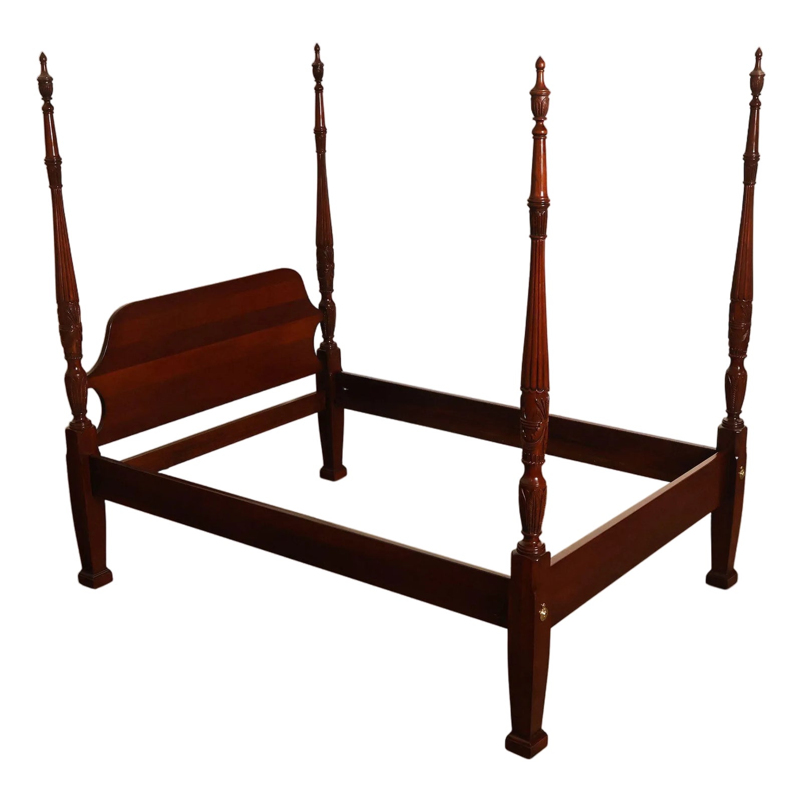 Lexington Queen Size Solid Mahogany Rice Carved Poster Bed | Chairish