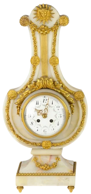 19th Century Pendule Lyre Luis XVI White Marble Clock
