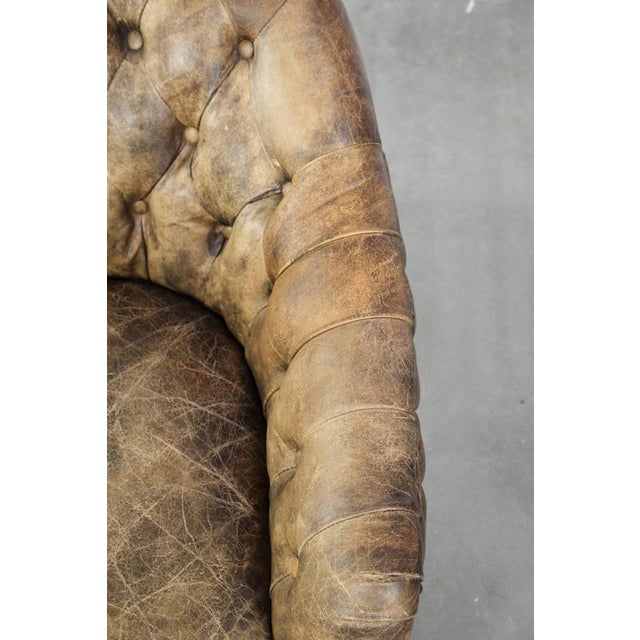 Brown Cowhide Chesterfield Club Armchair For Sale - Image 8 of 15