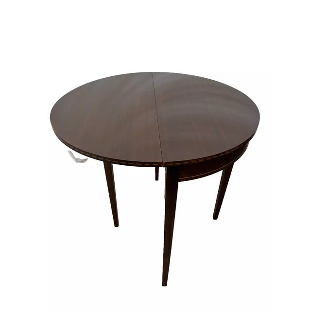English 1940s Vintage Brandt Demilune Console Table Fold Down Top Expands to Round Mahogany For Sale - Image 3 of 12