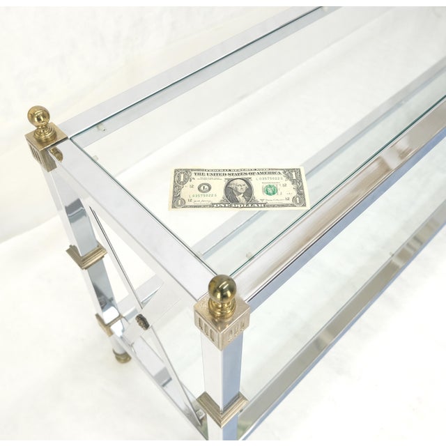 Two Tier Glass Shelves Chrome & Brass Rectangle 60" Long Italian Console Table For Sale - Image 14 of 14