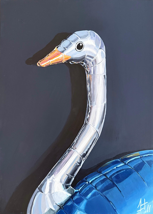 Sofía Cristina Jiménez, Silver Inflatable Ostrich, Lady Truthi 2, 2024, Acrylic Painting