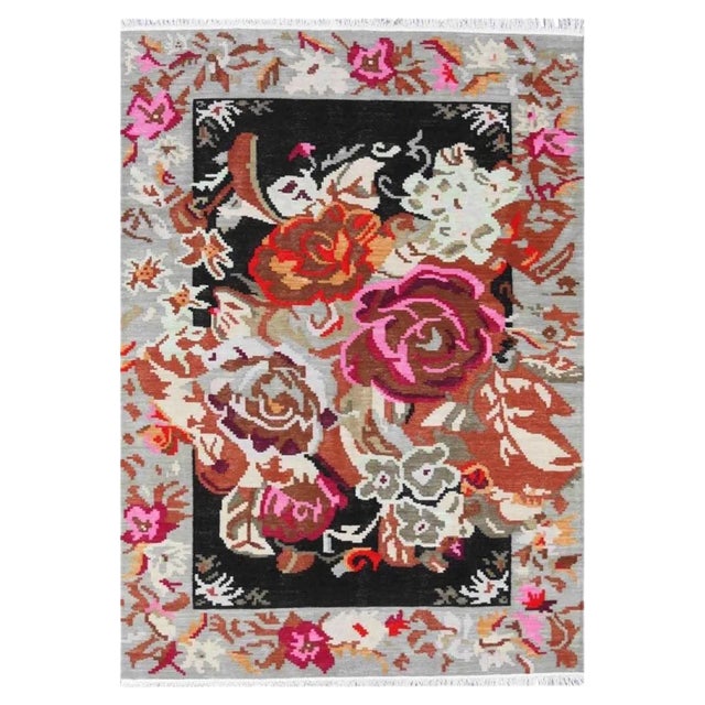 Bessarabian Style Floral Flat Kilim Rug For Sale