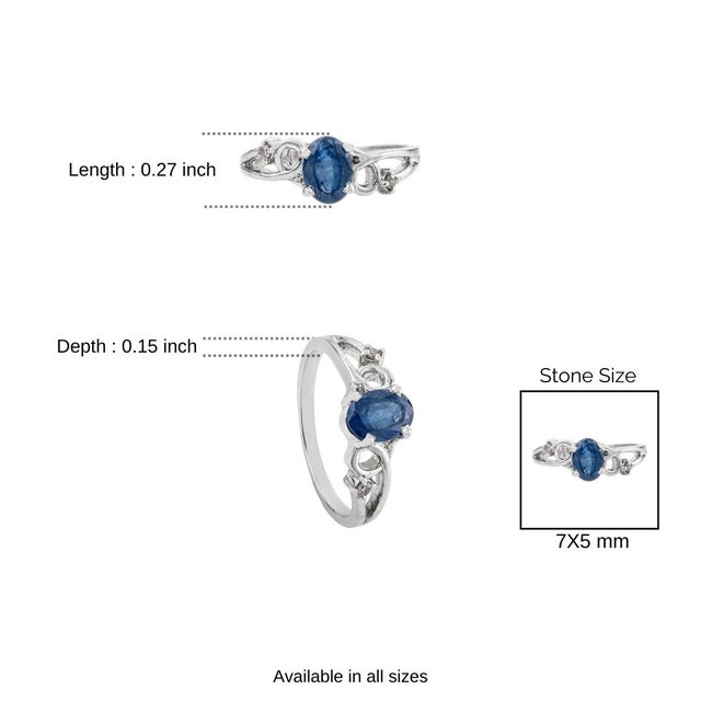 Dainty 0.75 Carat London Blue Topaz & Diamond Ring With 925 Sterling Silver Gift for Women - Size 7.5 For Sale - Image 9 of 11